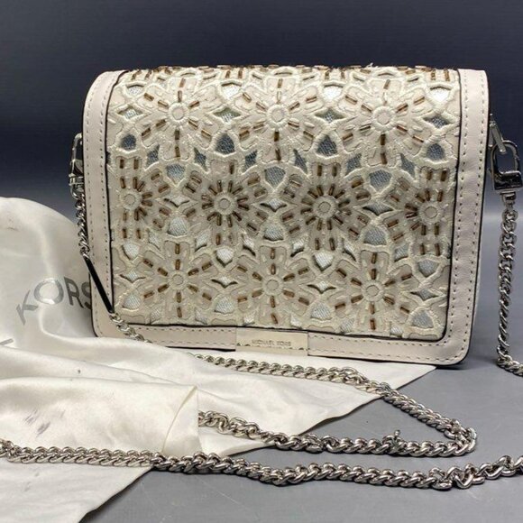 Michael Kors Clutch Crossbody Bag Purse Jade Medium Gusset Embroidered Leather - Picture 11 of 16